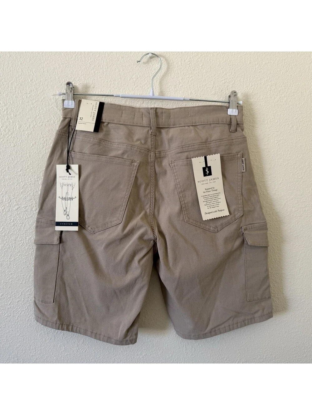NEW Scott James Cargo Shorts Superior Stretch Size 32 Light Khaki NWT Utility